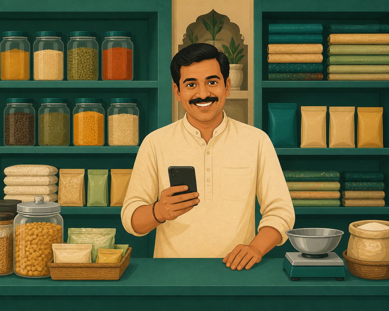 Shopkeeper receiving an online order on WhatsApp